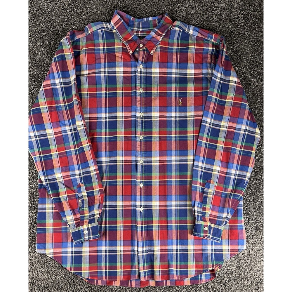 Polo Ralph Lauren Multi Color Plaid Long Sleeve Button Up 3XLT Red, Blue, Green.